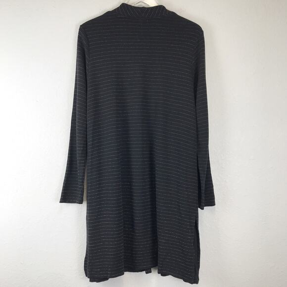 J. Jill Wearever Silver Metallic Stripe Open Front Longline Cardigan Sweater - Picture 2 of 9